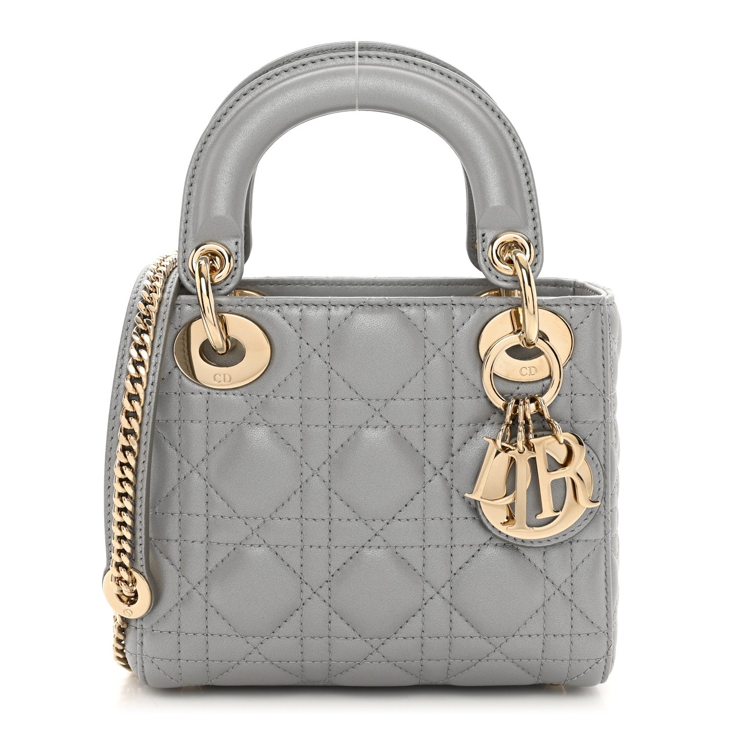 Christian Dior Lambskin Cannage Mini Lady Dior Gray Opaline 1 of 10
