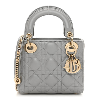 Christian Dior Lambskin Cannage Mini Lady Dior Gray Opaline 1 of 10