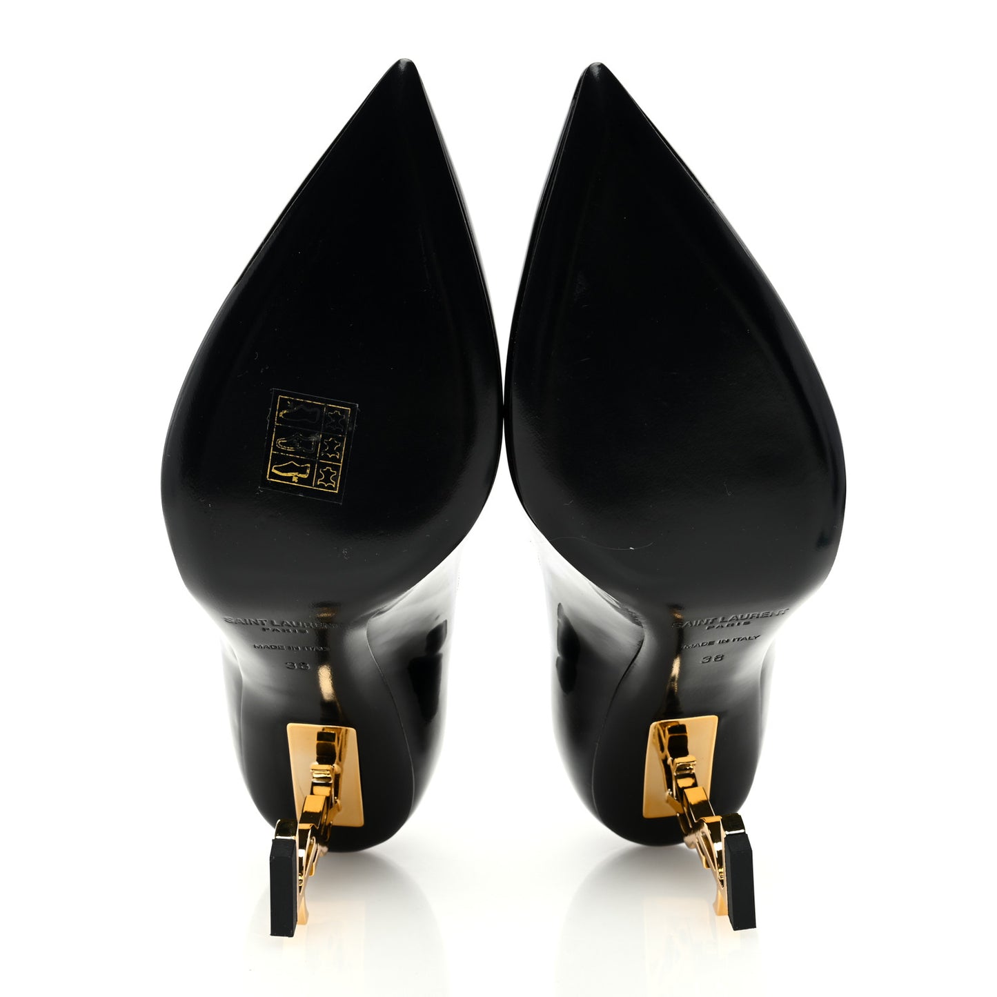 Patent Calfskin Opyum 85 Pumps 38 Black Gold