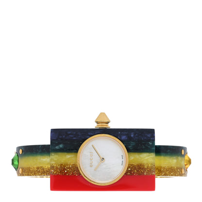 Gucci Stainless Steel Plexiglass Mother of Pearl 24mm Rainbow Quartz Watch 2 of 4