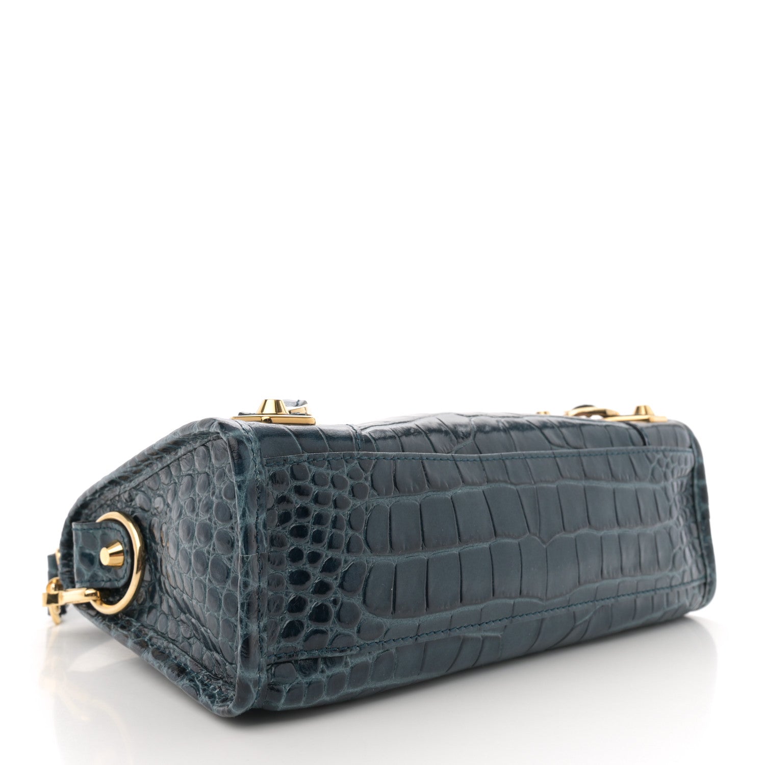 Balenciaga Shiny Supple Calfskin Crocodile Embossed Gold Metallic Edge Hardware Mini City Bleu Marine 5 of 11