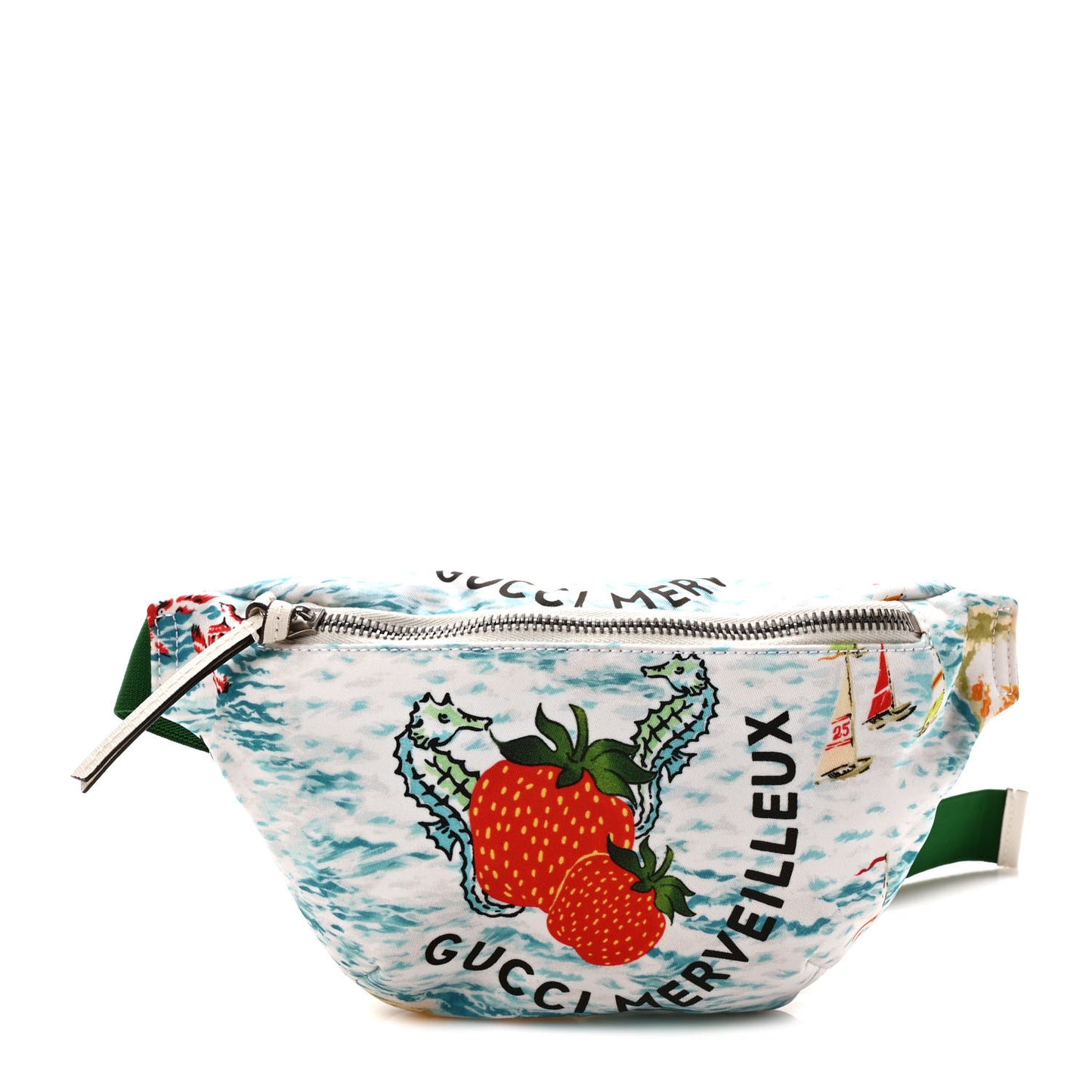 Nylon Merveilleux Strawberry Print Childrens Belt Bag Light Blue Red Dusty White