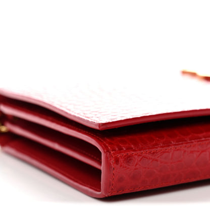 Saint Laurent Calfskin Crocodile Embossed Monogram Chain Wallet New Lipstick Red 11 of 13
