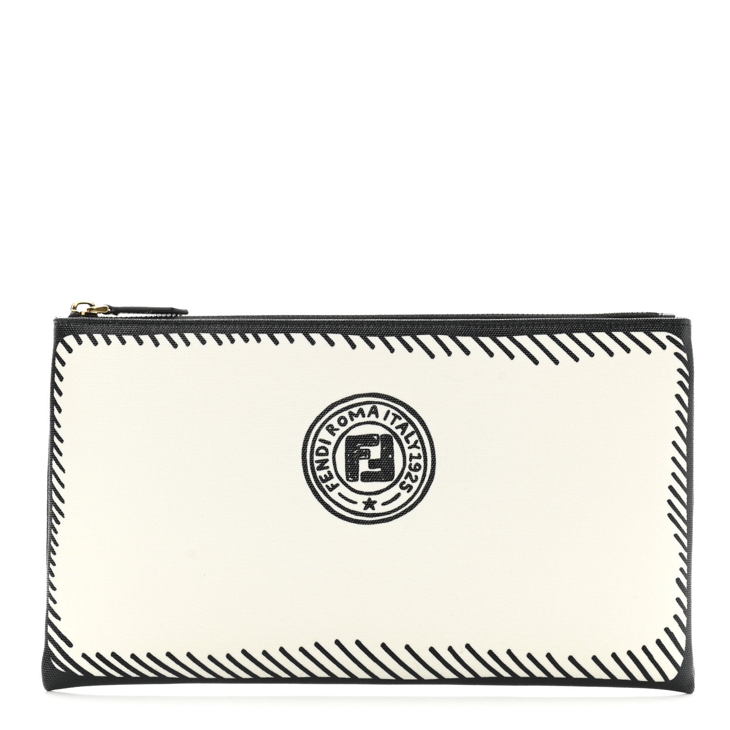 Fendi X JOSHUA VIDES Coated Canvas Stamp Patch Medium Flat Pouch White Black 1 of 7