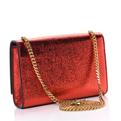 Saint Laurent Metallic Calfskin Small Classic Monogram Kate Satchel Red 3 of 9