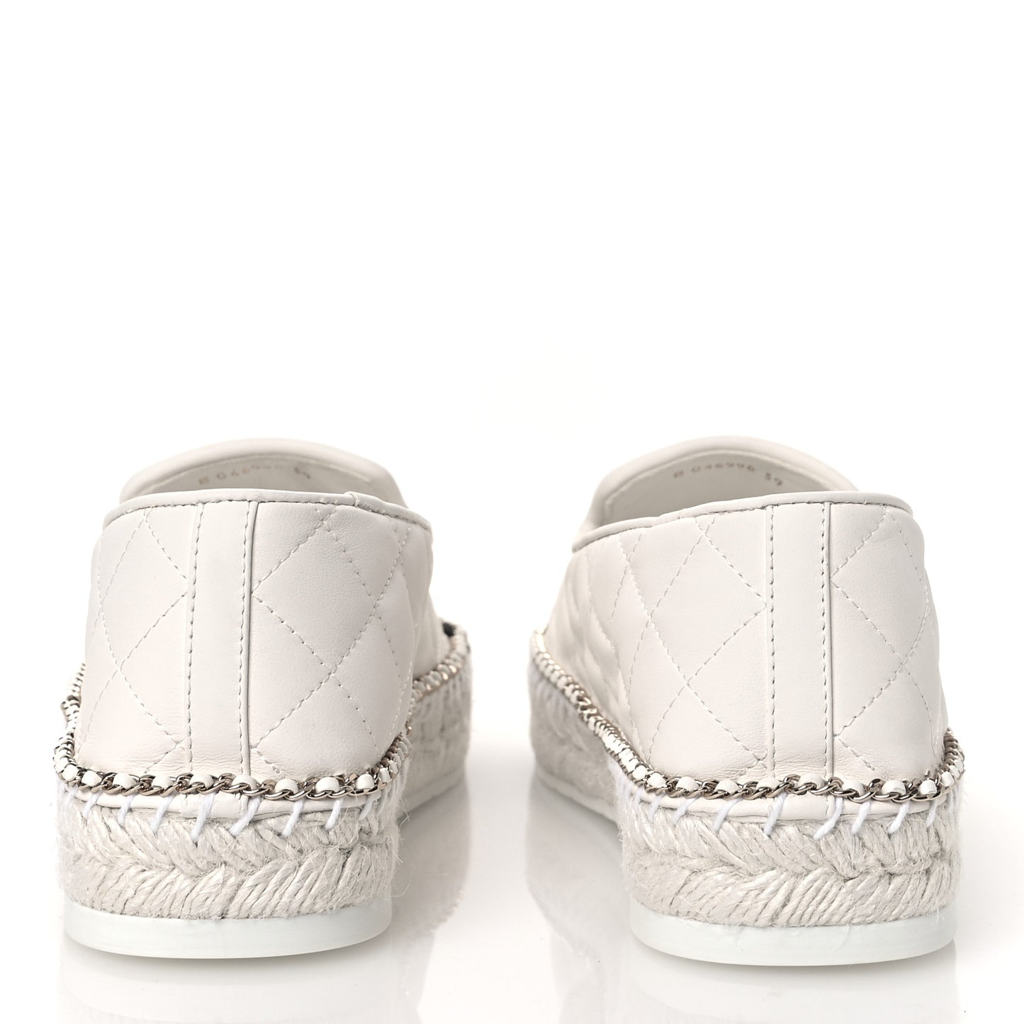 Shiny Lambskin Quilted Grosgrain Cap Toe CC Chain Espadrilles 39 White Black