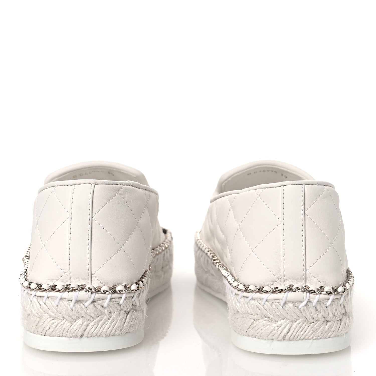Chanel Shiny Lambskin Quilted Grosgrain Cap Toe CC Chain Espadrilles 39 White Black 6 of 11