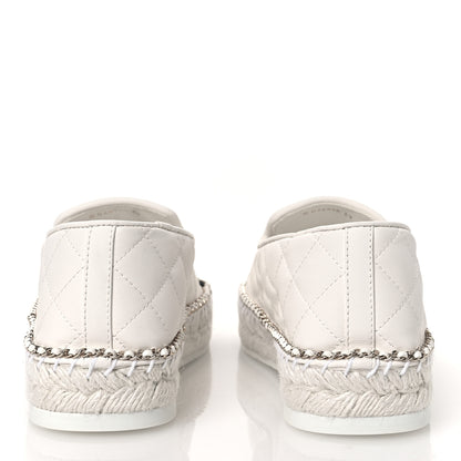 Chanel Shiny Lambskin Quilted Grosgrain Cap Toe CC Chain Espadrilles 39 White Black 6 of 11