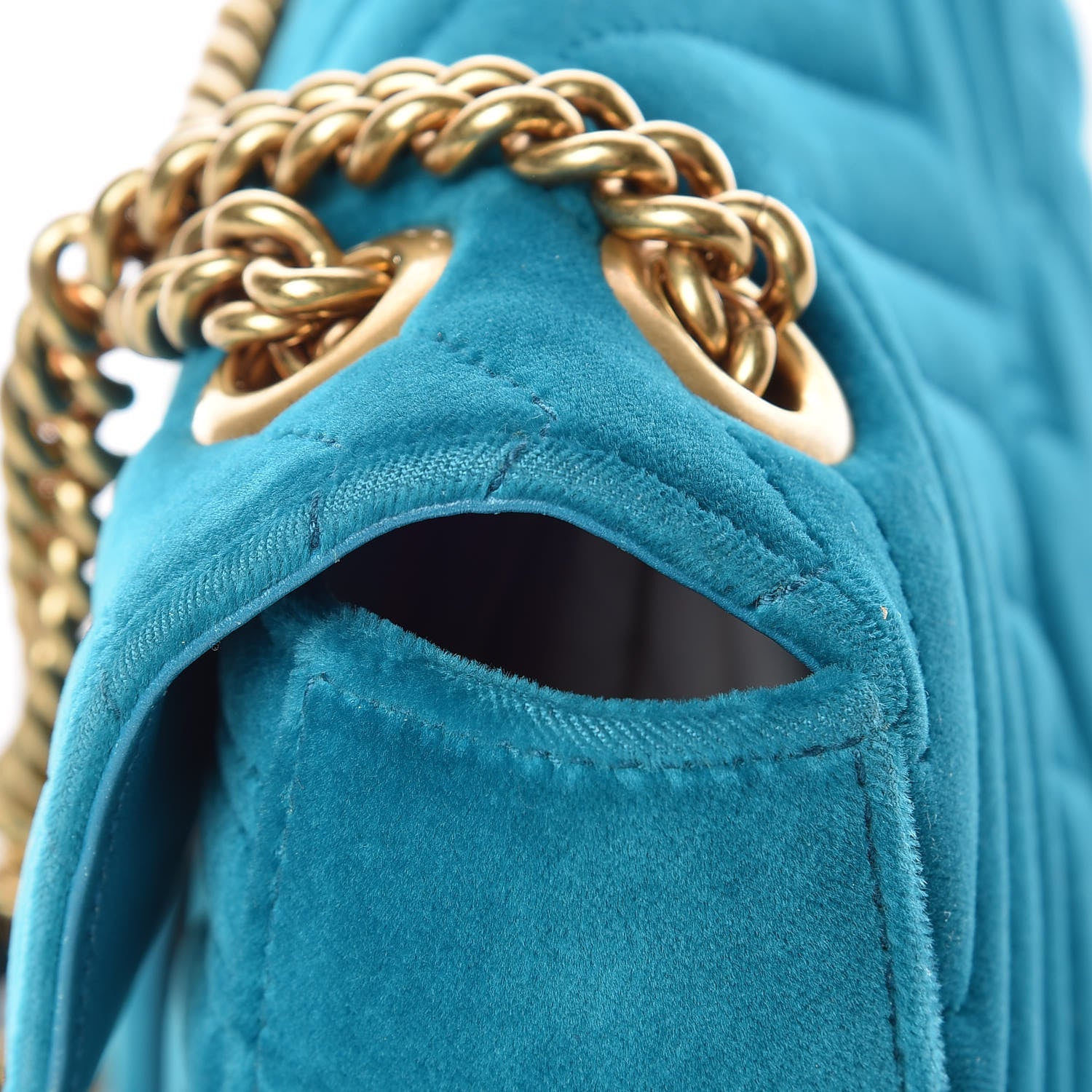 Gucci Velvet Matelasse Small GG Marmont Shoulder Bag Pavone Cyan 19 of 20