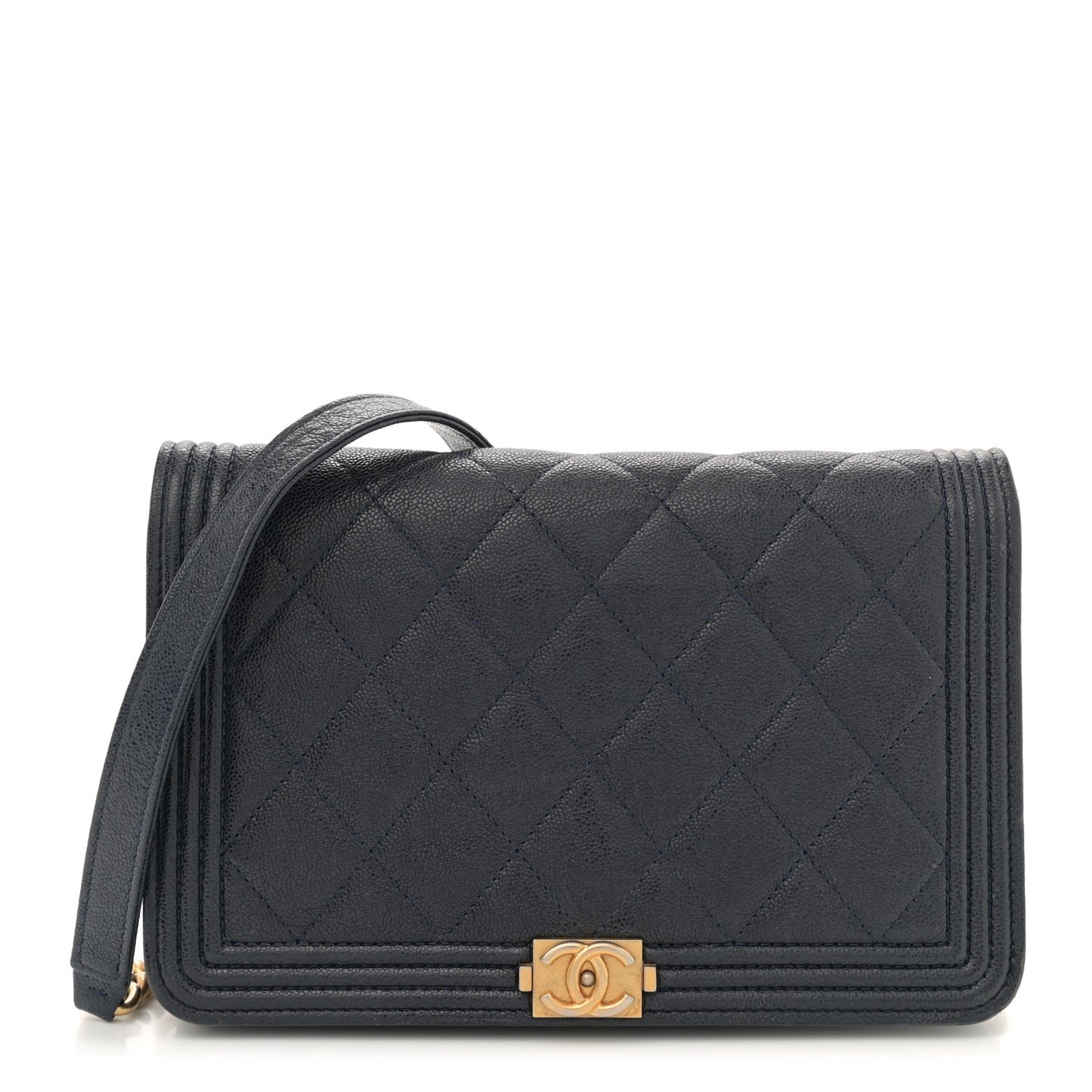 Caviar Quilted Boy Wallet On Chain WOC Navy