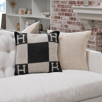 Hermes Wool Cashmere Avalon Pillow PM Ecru Gris Fonce 2 of 5