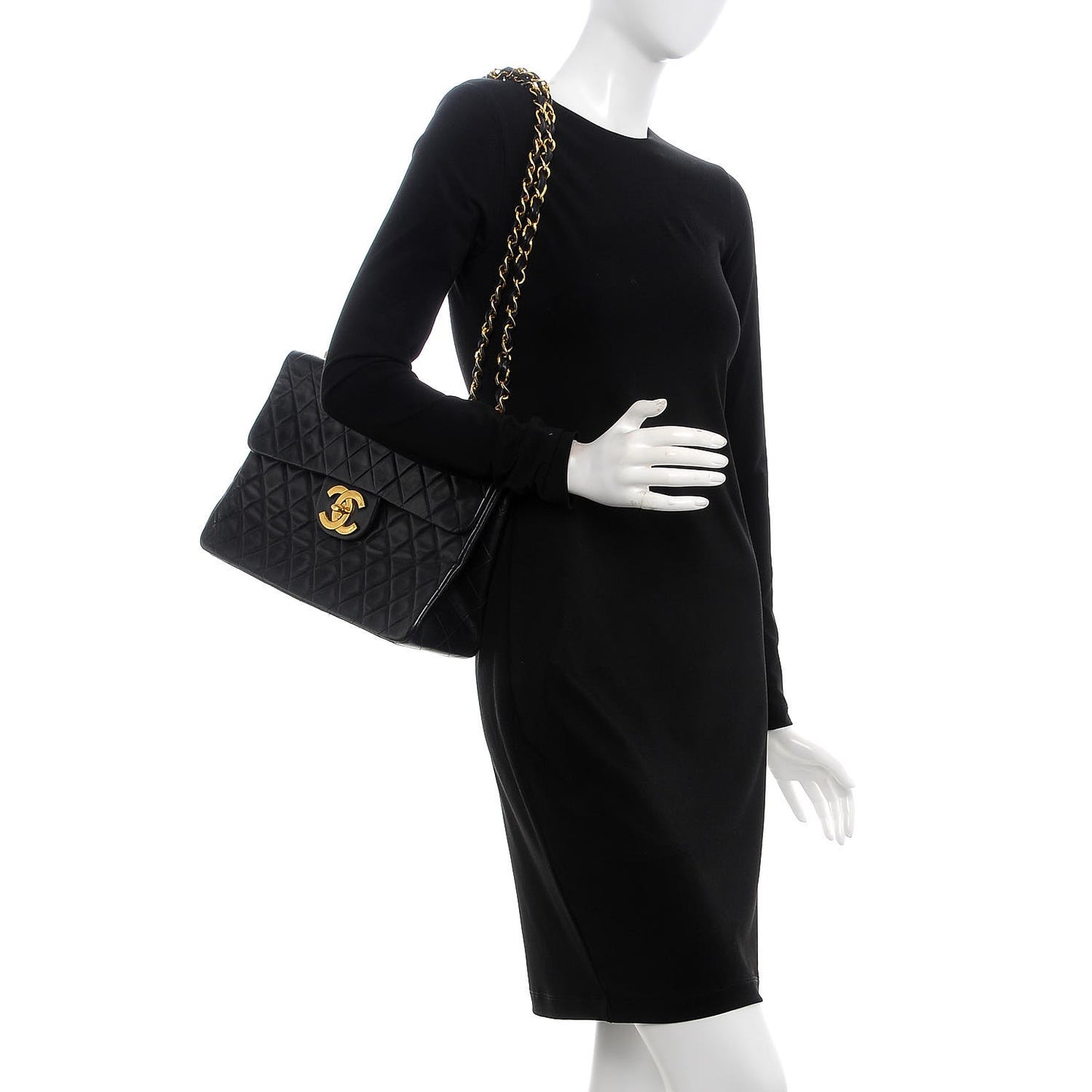 Lambskin Quilted XL Jumbo Single Flap Black