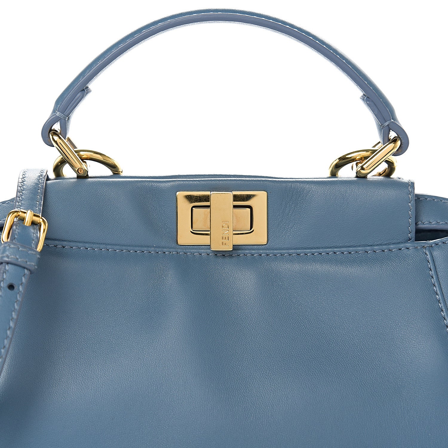 Fendi Nappa Mini Peekaboo Iconic Satchel Blue 8 of 8