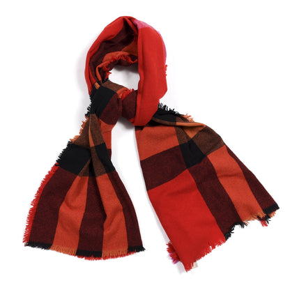 Burberry Wool Cashmere Washed Mega Check Scarf Bright Orange Red 1 of 4