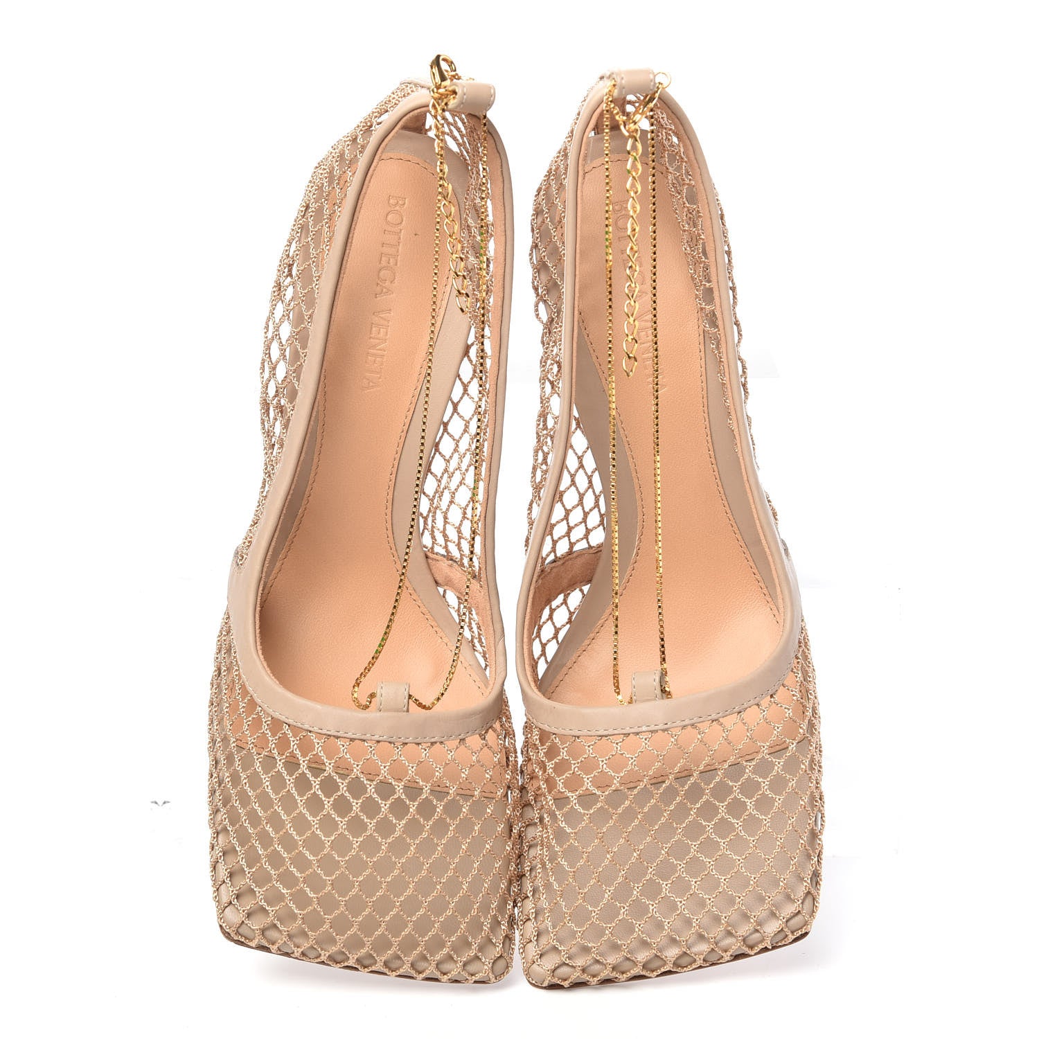 Bottega Veneta Mesh Calfskin Chain Stretch Pumps 38.5 Beige 5 of 10