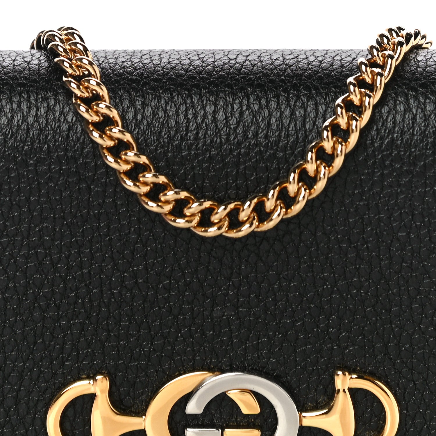 Gucci Grainy Calfskin Zumi Chain Card Case Wallet Black 6 of 8