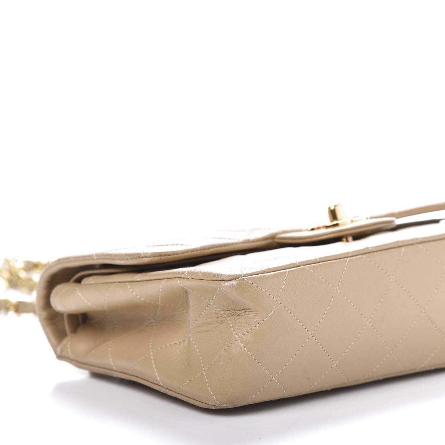 Lambskin Quilted Small Double Flap Beige