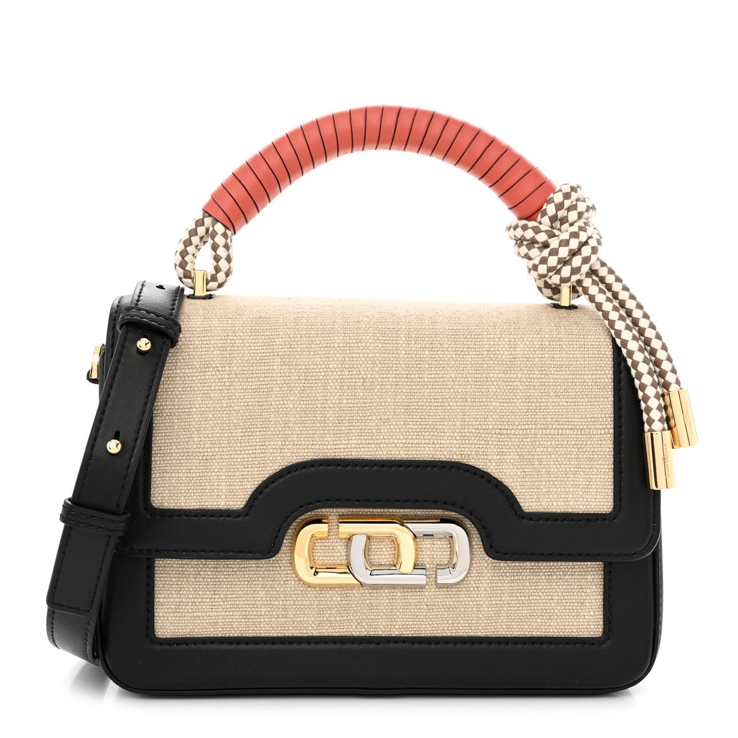 Canvas Calfskin The J Link Twist Shoulder Bag Brown Rice