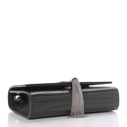 Saint Laurent Calfskin Crocodile Embossed Small Classic Monogram Kate Tassel Satchel Dark Green 4 of 8