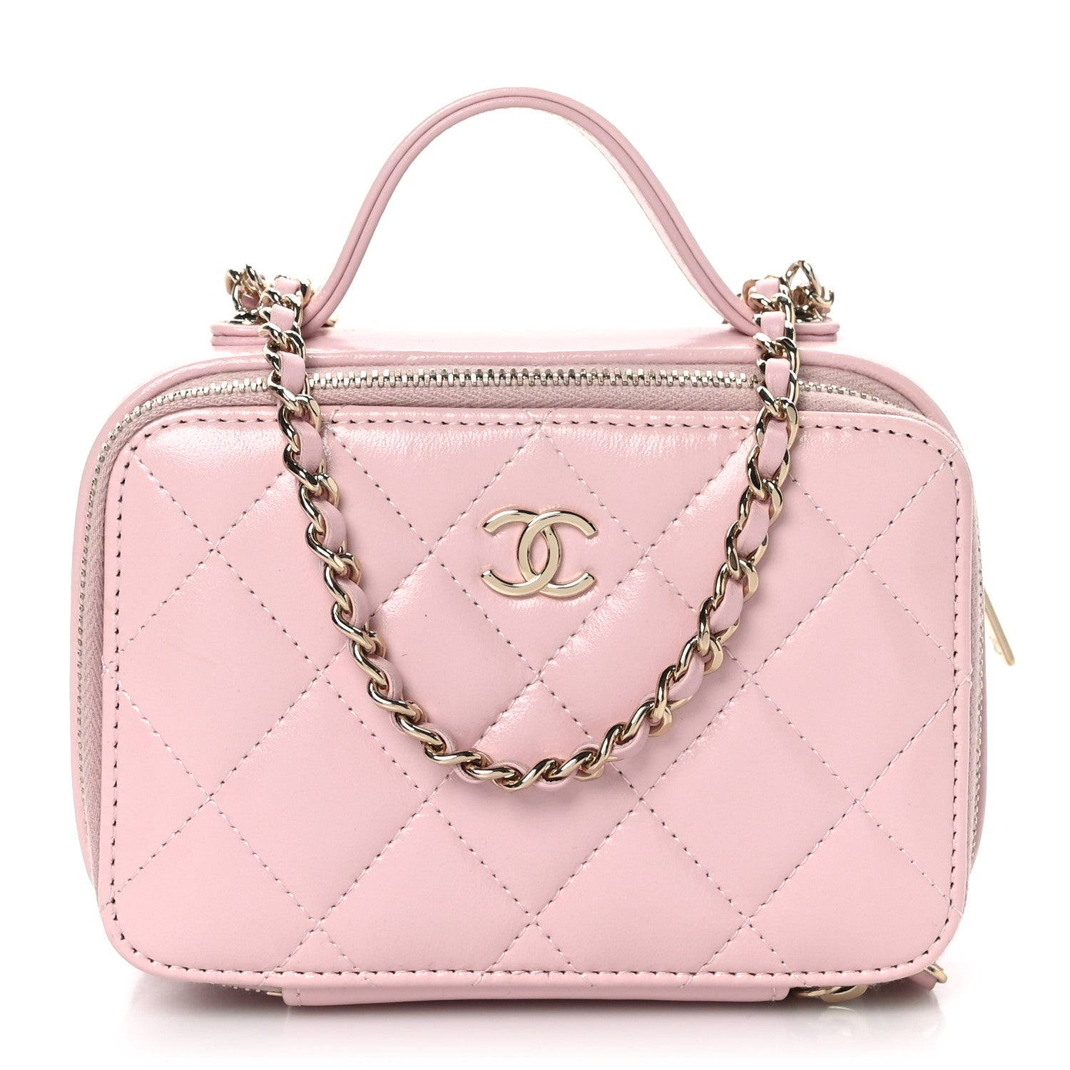 Chanel Glazed Calfskin Quilted Small Top Handle Vanity Case Light Pink 1 of 10
