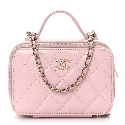 Chanel Glazed Calfskin Quilted Small Top Handle Vanity Case Light Pink 1 of 10