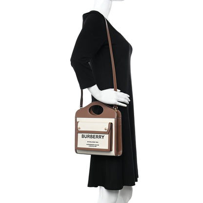 Burberry Canvas Smooth Calfskin Two Tone Mini Pocket Bag Natural Malt Brown 2 of 12
