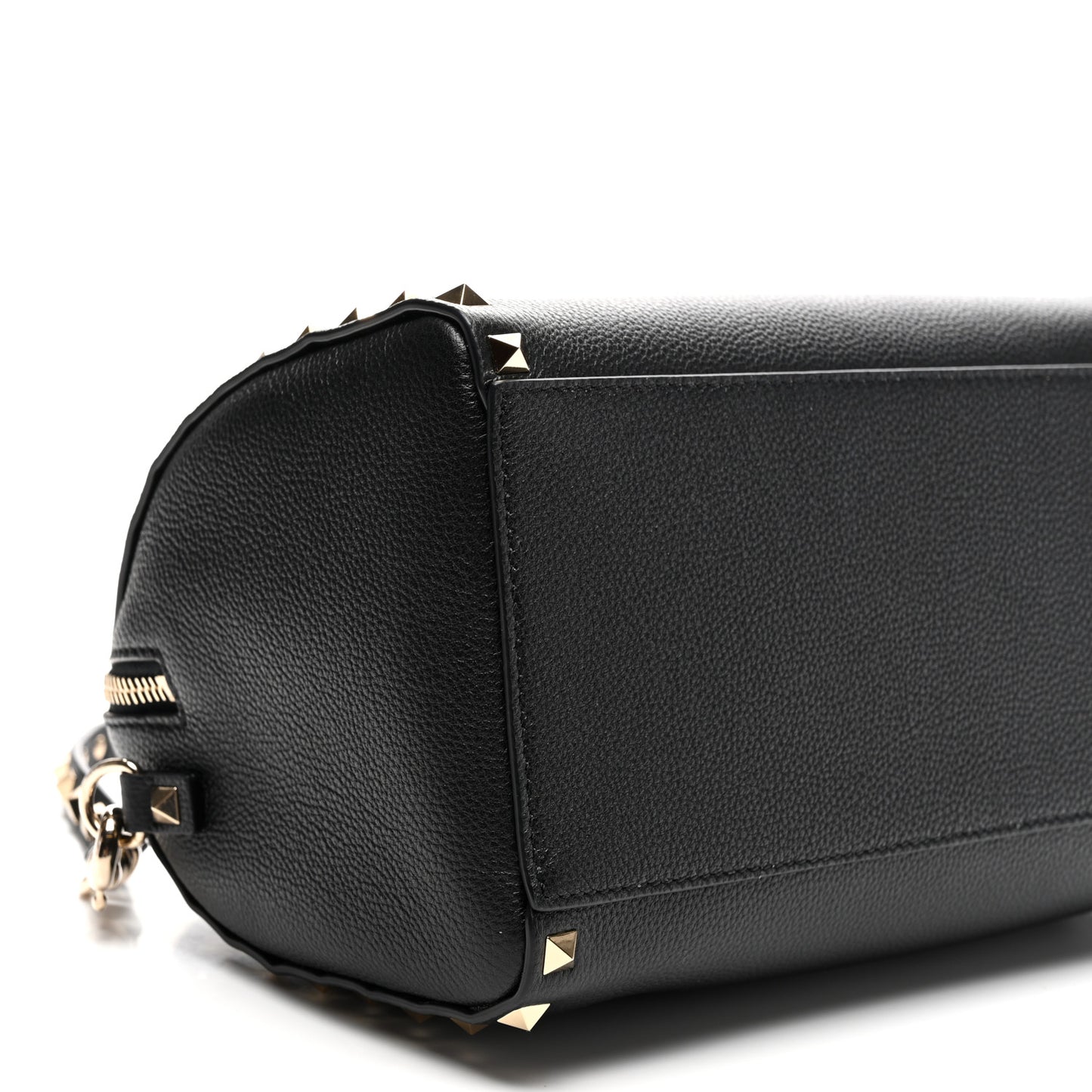 Pebbled Calfskin Rockstud Bowling Bag Black