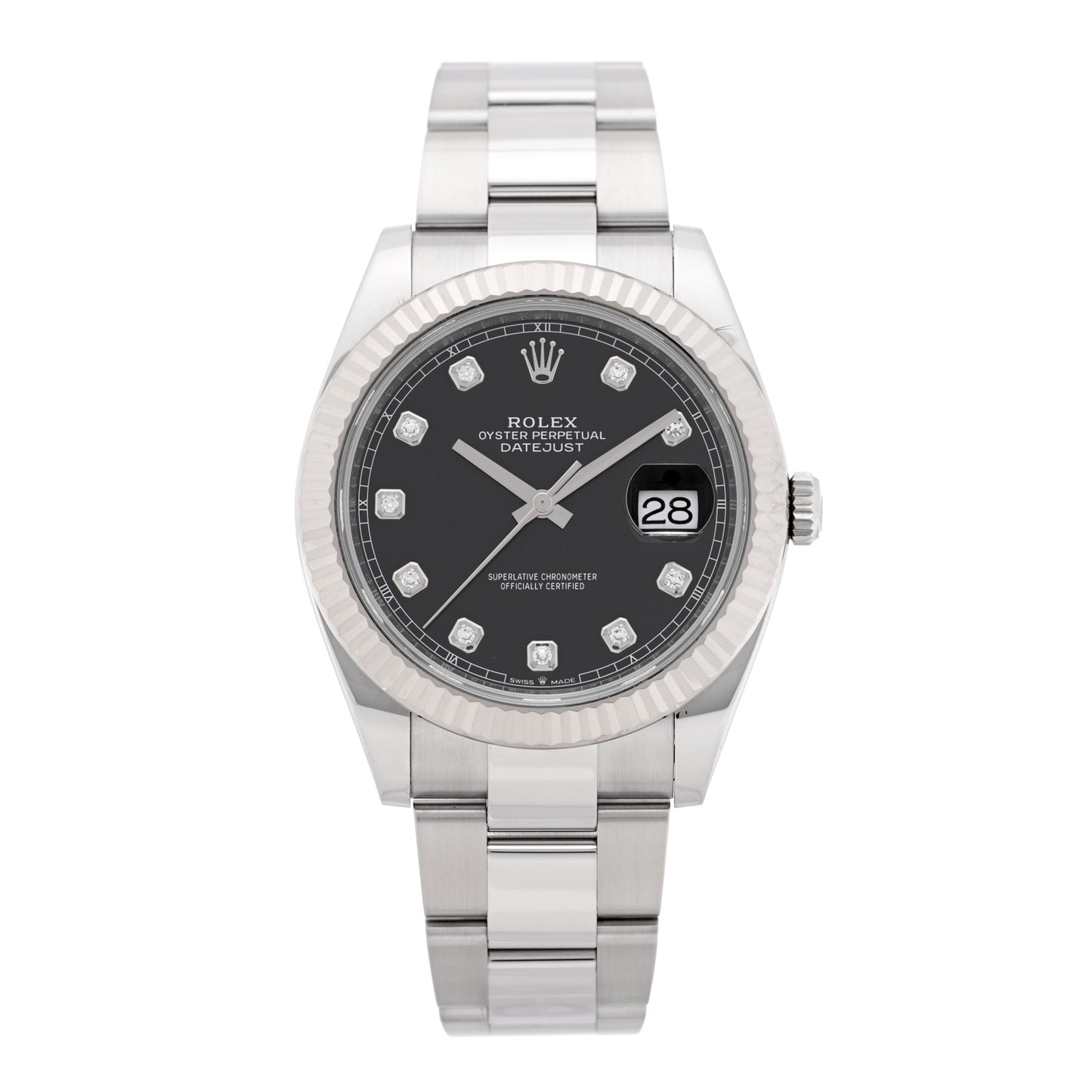Stainless Steel 18K White Gold Diamond 41mm Oyster Perpetual Datejust Watch Black 126334