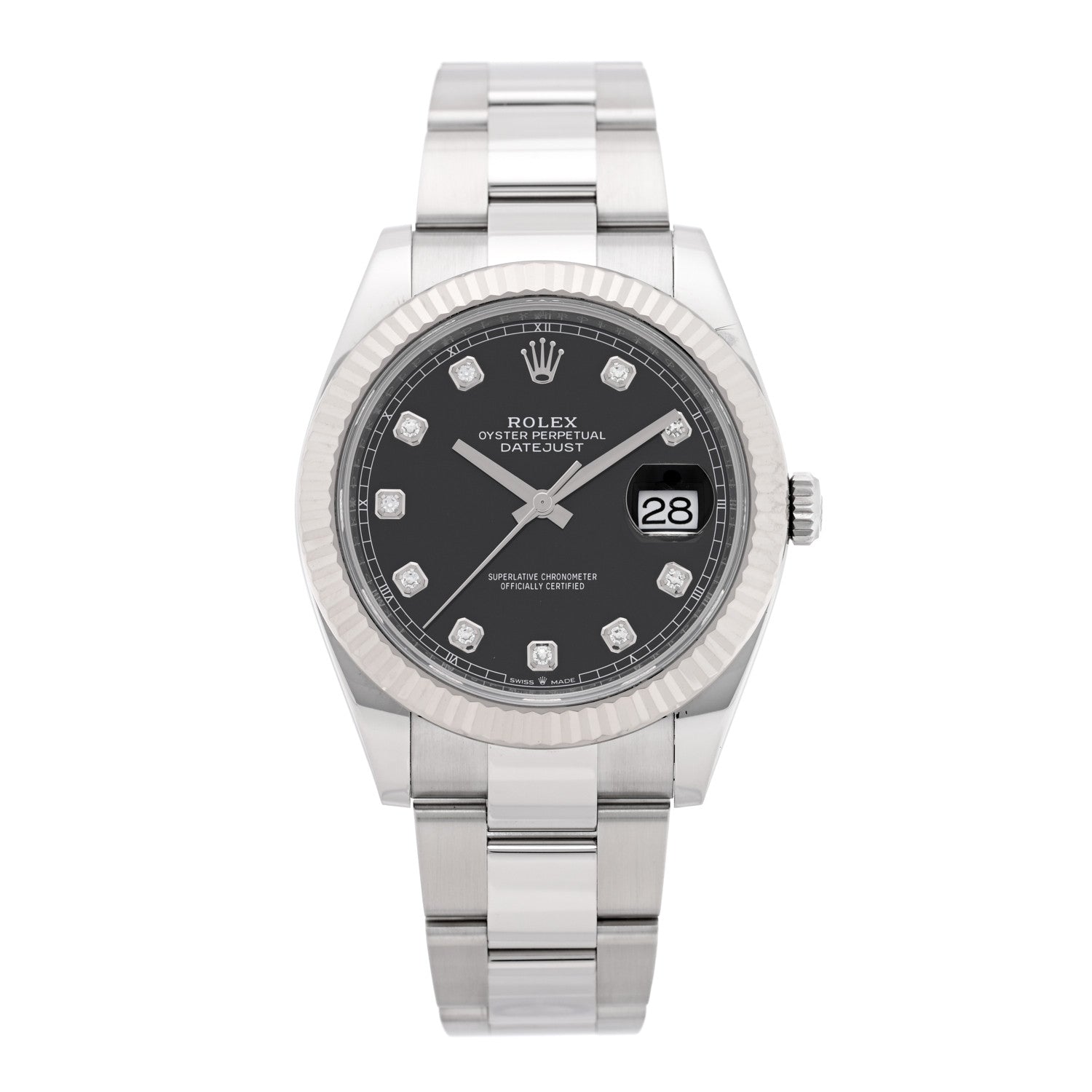 Rolex Stainless Steel 18K White Gold Diamond 41mm Oyster Perpetual Datejust Watch Black 126334 1 of 5