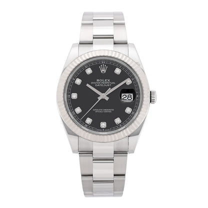 Rolex Stainless Steel 18K White Gold Diamond 41mm Oyster Perpetual Datejust Watch Black 126334 1 of 5