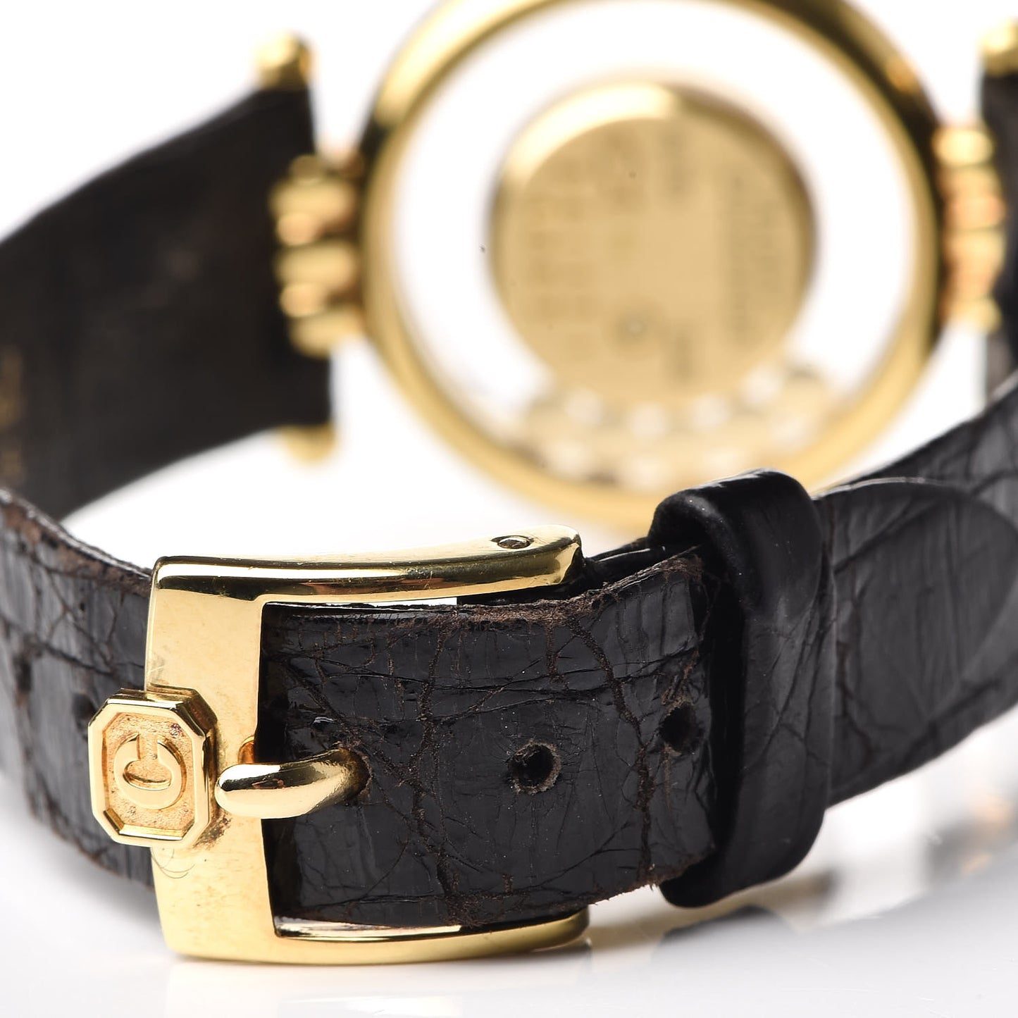 18K Yellow Gold Alligator Diamond Pave Bezel 25mm Happy Diamonds Quartz Watch