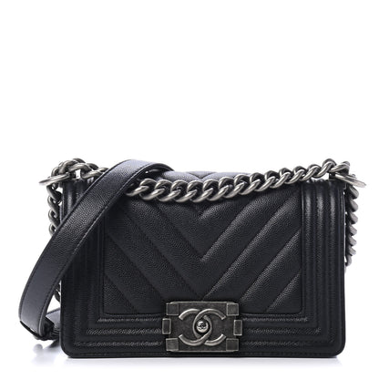 Chanel Caviar Chevron Quilted Small Boy Flap Black 1 of 4