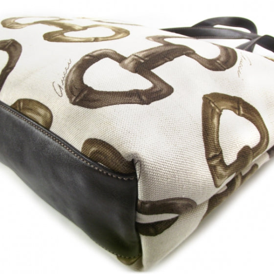 Canvas Bamboo Horsebit Print Tote White