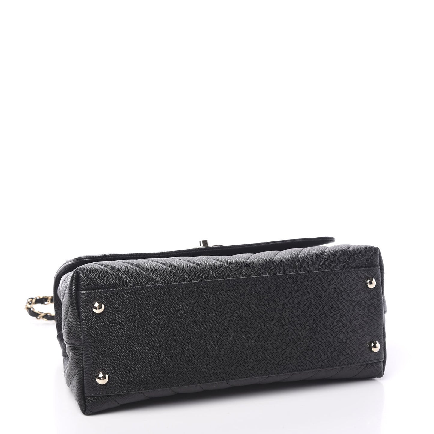Caviar Chevron Quilted Small Coco Handle Flap Black