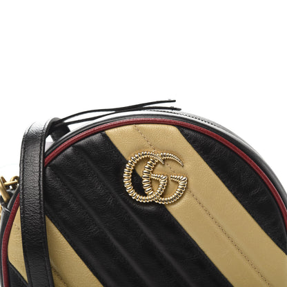 Gucci Azalea Calfskin Matelasse Diagonal Patchwork Mini Torchon GG Marmont Round Shoulder Bag Black Beige Romantic Cerise 11 of 11