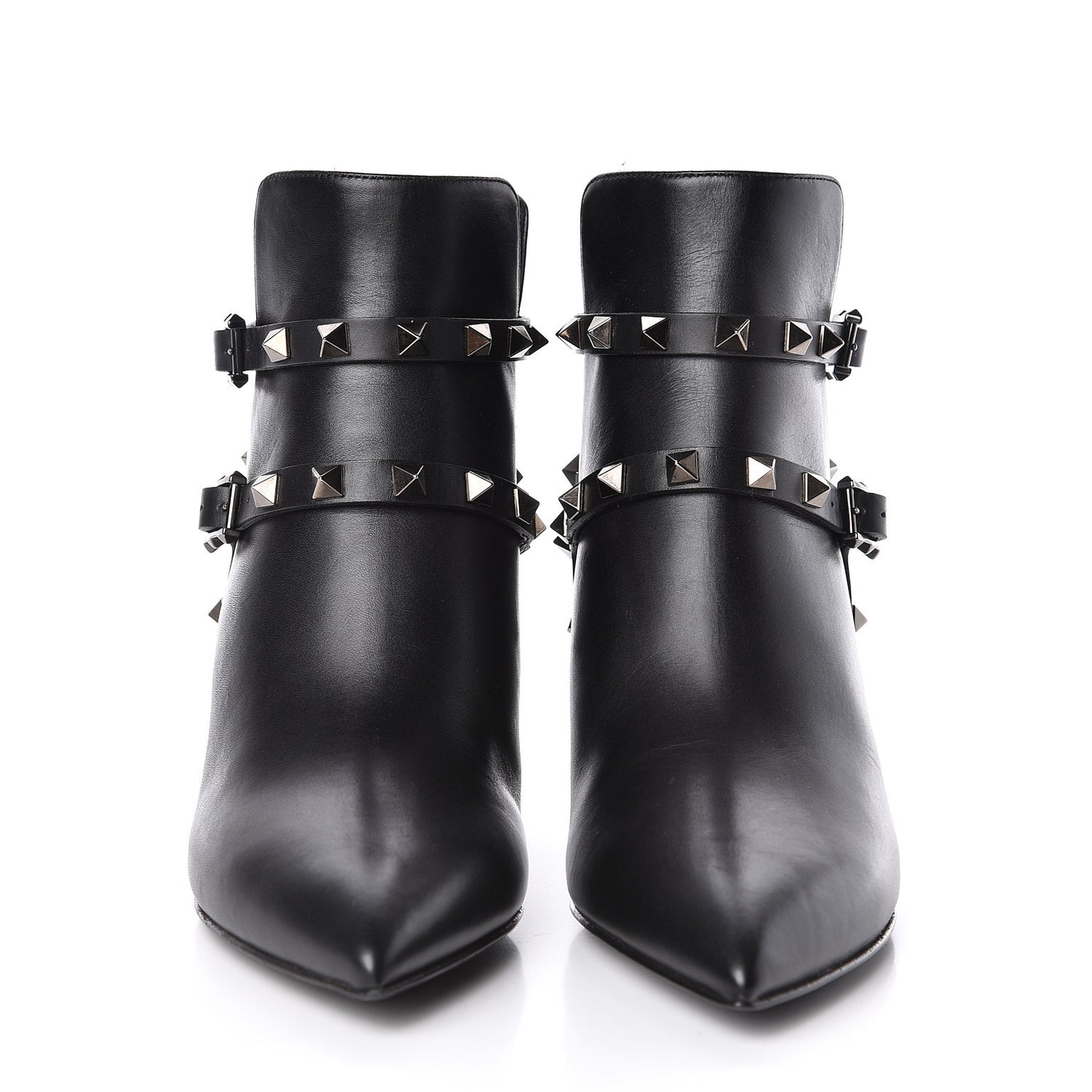Calfskin Rockstud Double Buckle 65mm Ankle Boots 35 Black