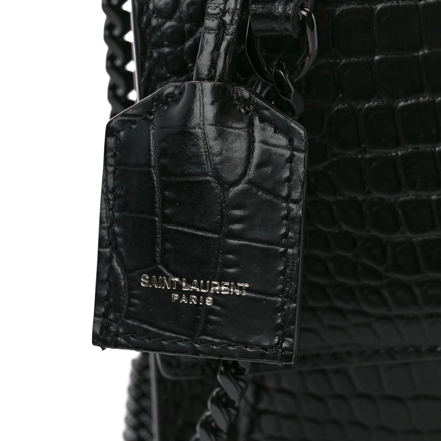 Calfskin Crocodile Embossed Medium Monochrome Monogram Sunset Black