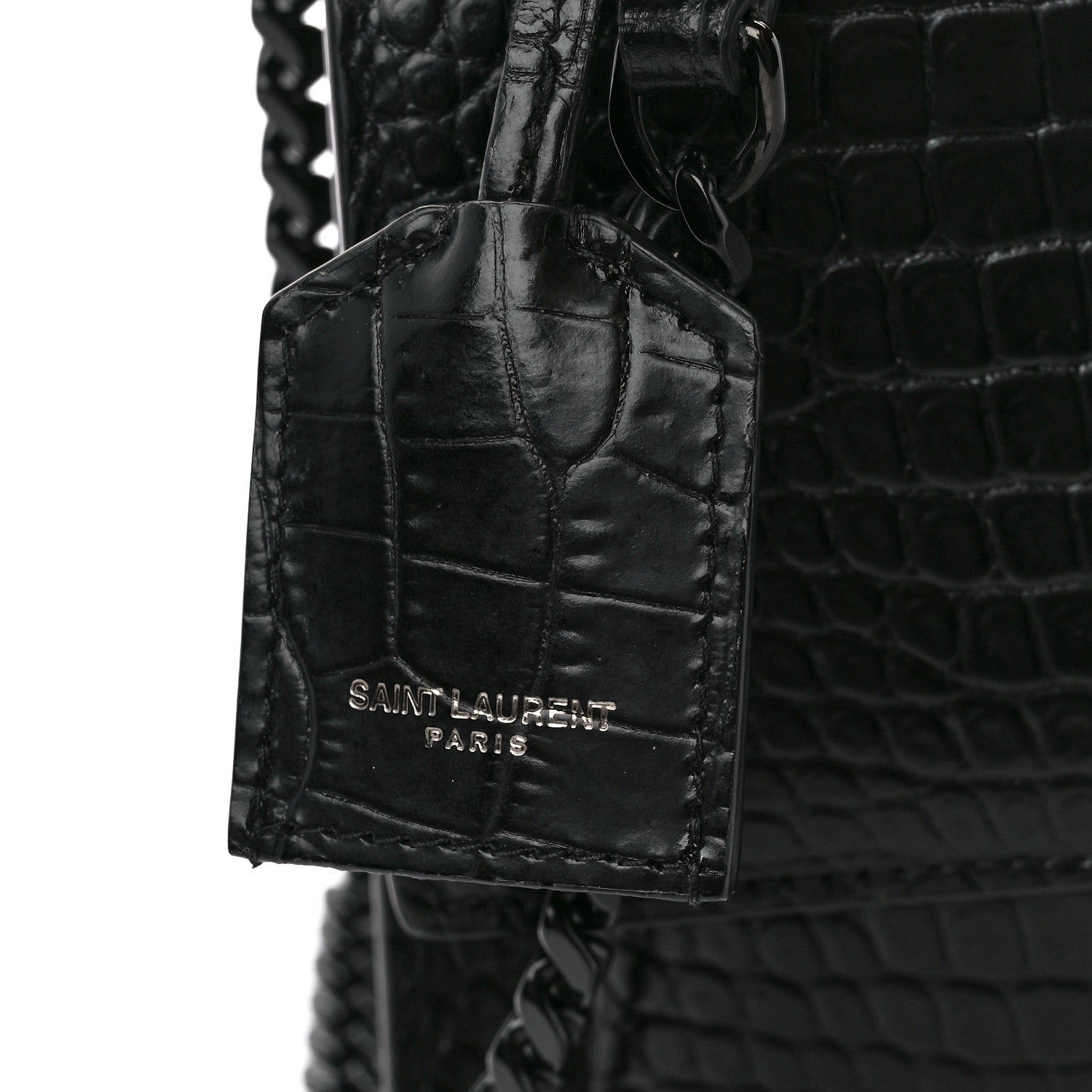 Saint Laurent Calfskin Crocodile Embossed Medium Monochrome Monogram Sunset Black 9 of 12