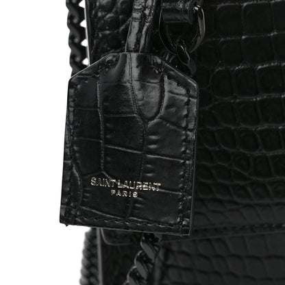 Saint Laurent Calfskin Crocodile Embossed Medium Monochrome Monogram Sunset Black 9 of 12