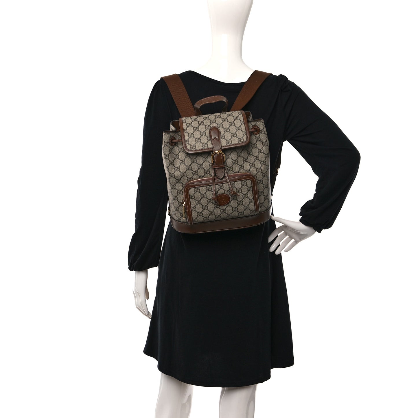 GG Supreme Monogram Azalea Calfskin Retro Interlocking G Buckle Backpack Beige Ebony Brown Sugar