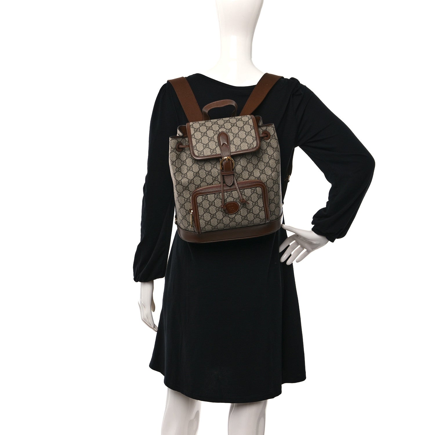 Gucci GG Supreme Monogram Azalea Calfskin Retro Interlocking G Buckle Backpack Beige Ebony Brown Sugar 2 of 10
