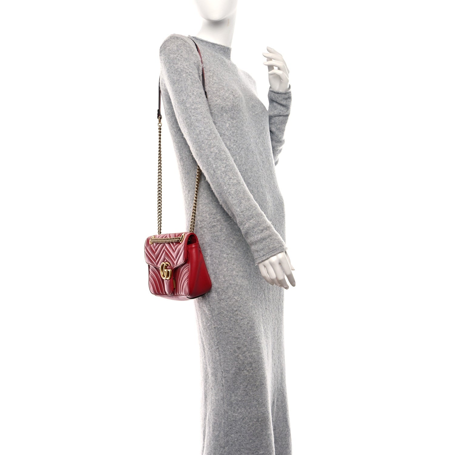 Gucci Calfskin Matelasse Small GG Marmont Shoulder Bag Hibiscus Red 3 of 8