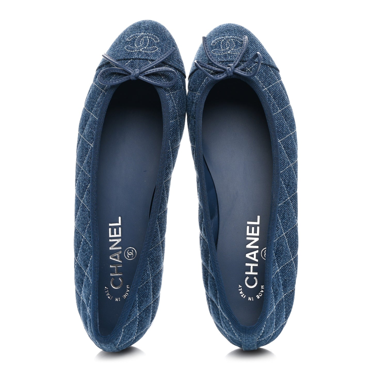 Washed Denim Quilted Cap Toe CC Ballerina Flats 39.5 Blue