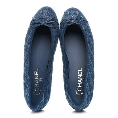 Chanel Washed Denim Quilted Cap Toe CC Ballerina Flats 39.5 Blue 2 of 10