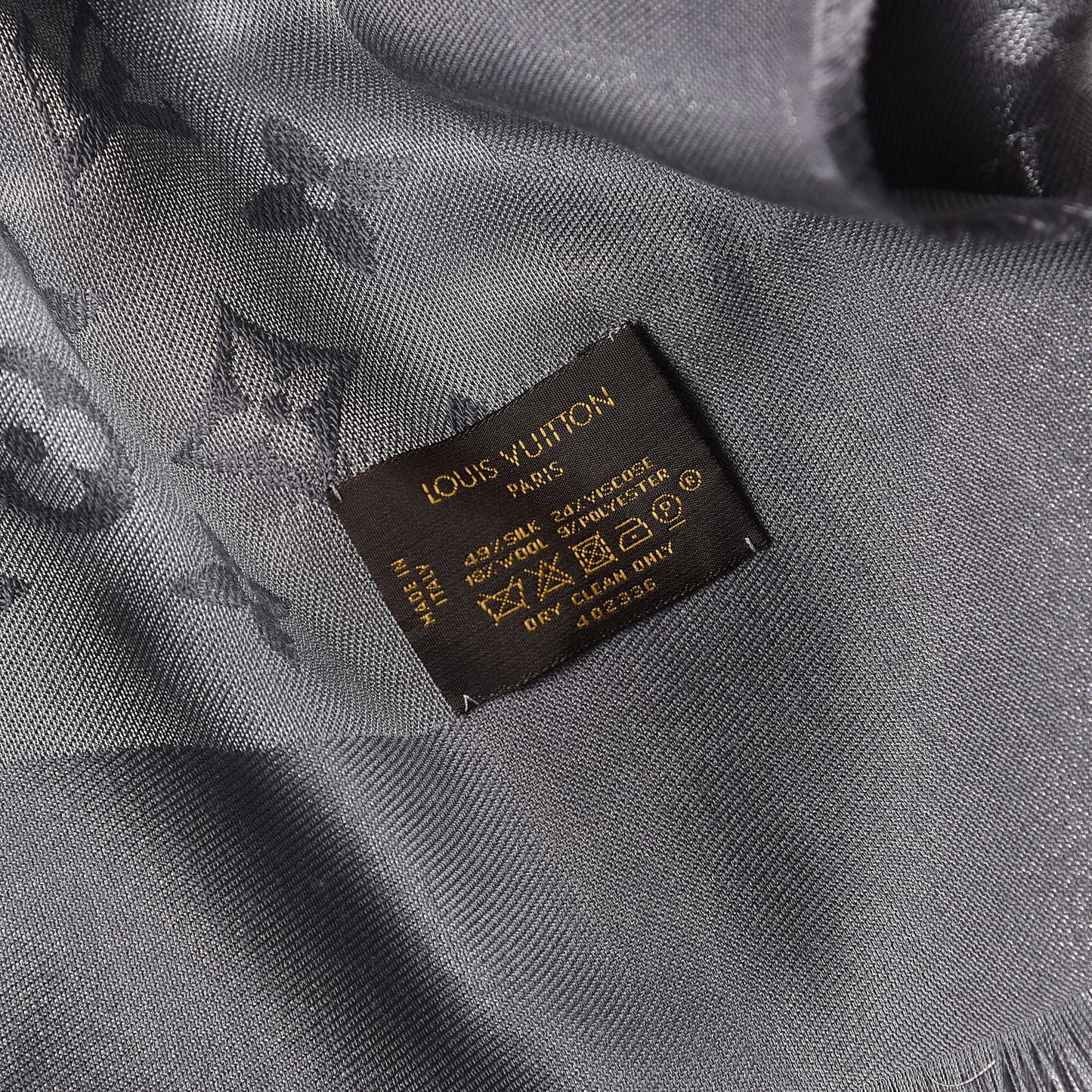 Silk Lurex Wool Monogram Shine Shawl Charcoal Grey