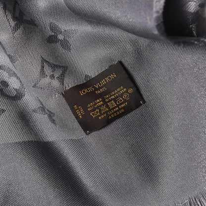 Louis Vuitton Silk Lurex Wool Monogram Shine Shawl Charcoal Grey 4 of 4