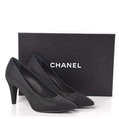 Chanel Fantasy Fabric Grosgrain Cap Toe Pumps 37.5 Black 8 of 8