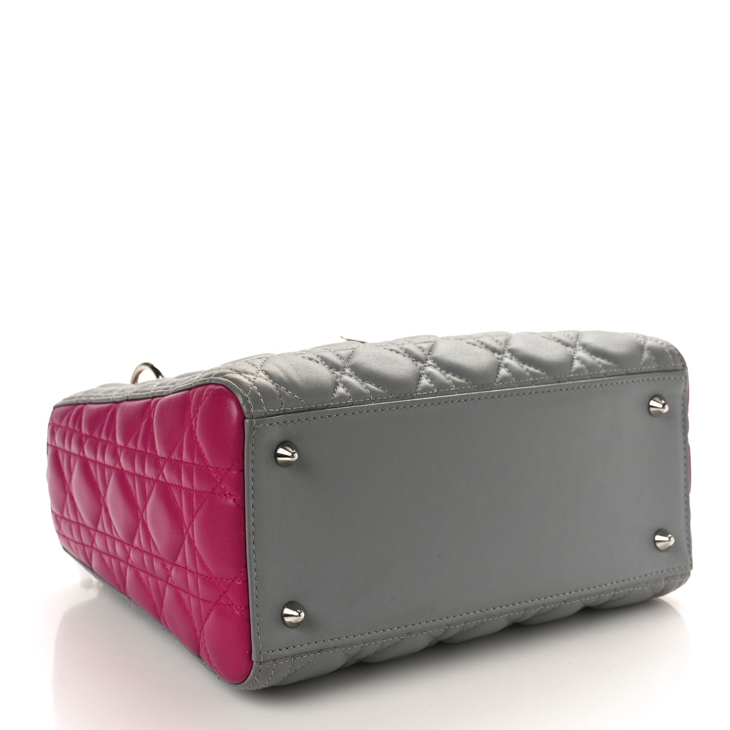 Lambskin Cannage Medium Lady Dior Grey Fuchsia