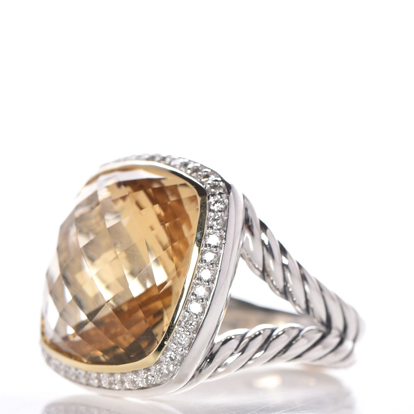 Sterling Silver 18K Yellow Gold Diamond Champagne Citrine 17mm Albion Ring 54 7