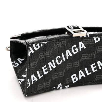 Balenciaga Coated Canvas BB Monogram Allover Logo Small Hourglass Top Handle Bag Black Grey White 8 of 9